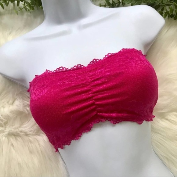 Anemone Other - ANEMONE | Sz S/M Lace Bandeau Tube Bra Fuchsia Pink Padded Sheer Back
